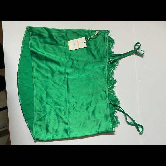 Green Silk Tank Top with lace - Picture 3 of 4